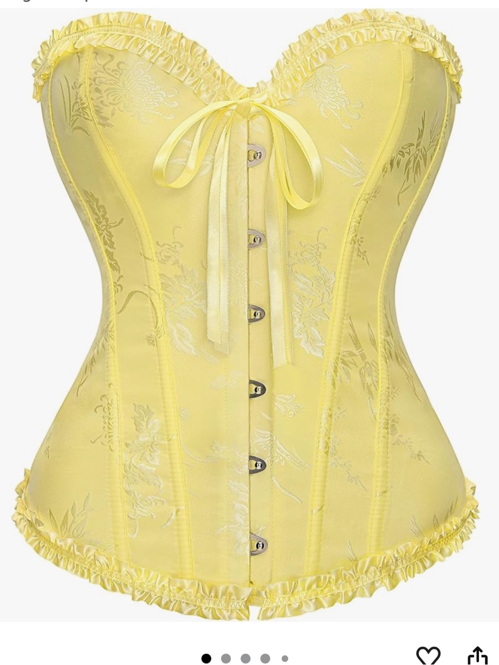 Yellow Floral Corset Lace up Boned Overbust Bustier with Bow Tie Lingerie Top